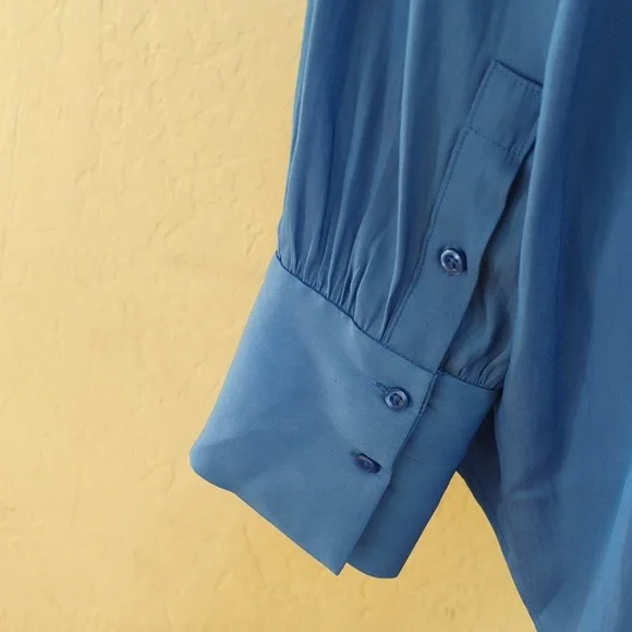 Simply Vera Blue Long Sleeve Button Down Tunic Blouse Size XL - Picture 6 of 10